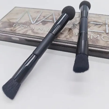 Elegant black double-headed concealer brush with sponge tip and artificial fibre bristles