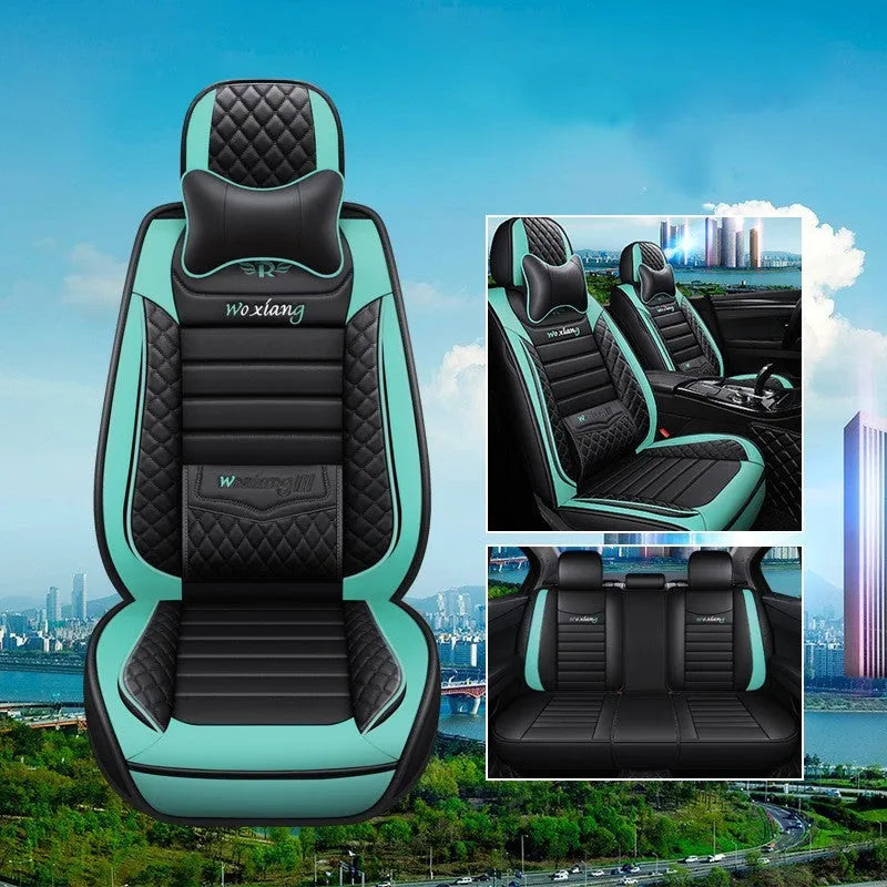 Leather car seat cushion with high elastic sponge filling in red, green, or brown colours.