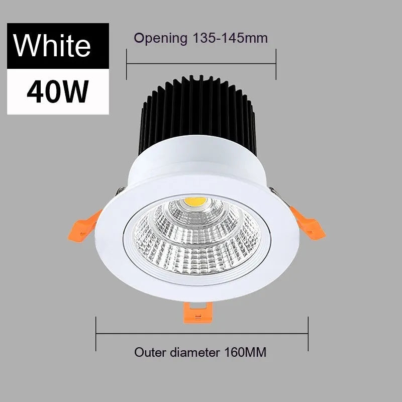 White aluminium LED recessed ceiling spotlight with three colour light settings