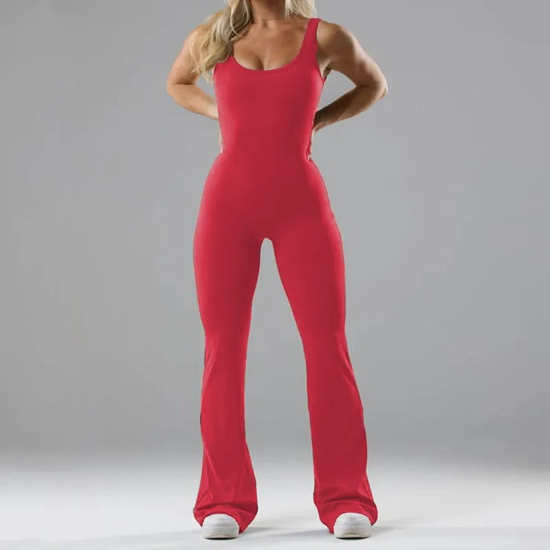 Women's tight seamless yoga bodysuit with hollow-out design and chest padding in black colour
