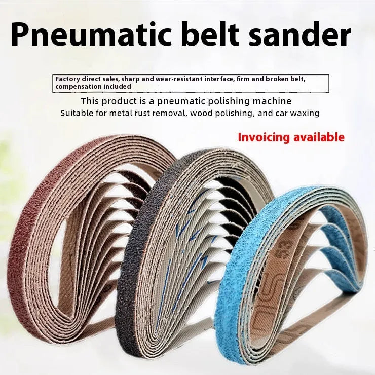 Pneumatic belt sander with small 10x330mm metal polishing gauze and roll ring for industrial finishing