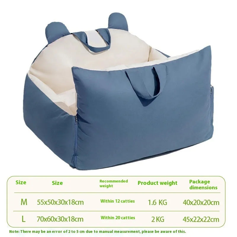 Universal removable car kennel for dogs in beige colours with washable polyester fabric construction