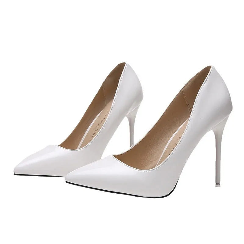 Women's nude stiletto high heels with pointed toe and 8cm+ heel height