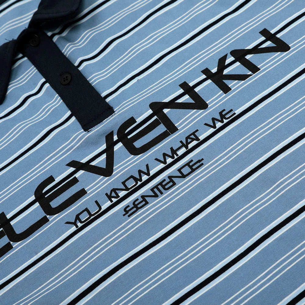 Blue stripe vintage cotton polo shirt with short sleeves and loose fit