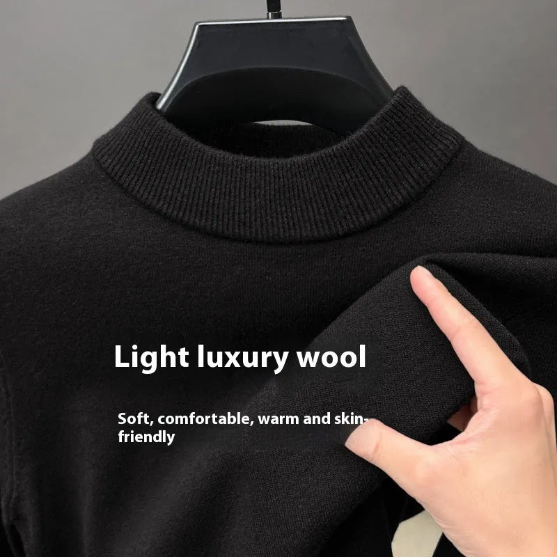 Men's half turtleneck wool knitwear pullover in deep sea blue colour showing regular fit and long sleeves