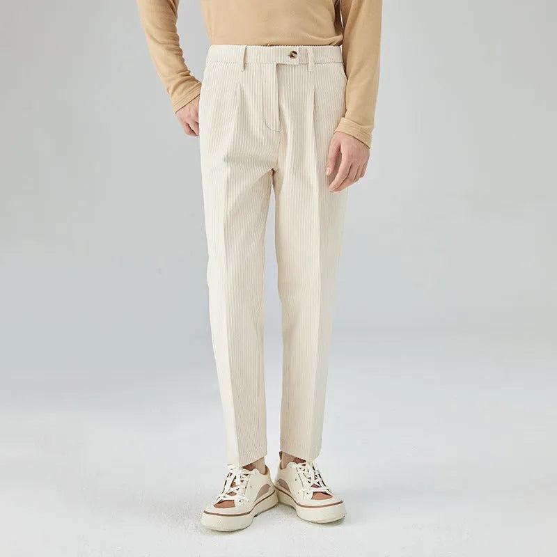Men's loose-fitting straight-leg corduroy trousers in beige colour