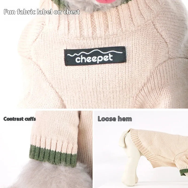 British style pet sweater with contrast colour design on dog model