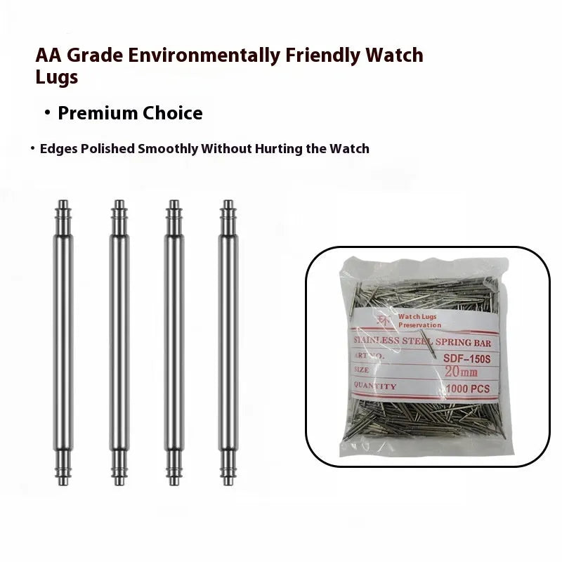Box of environmental protection material watch bolt auricular needle spring shafts in sizes 21mm to 26mm