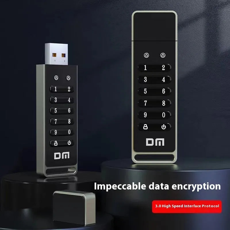 Metal fingerprint security USB flash drive with 64GB capacity and USB 3.0 interface