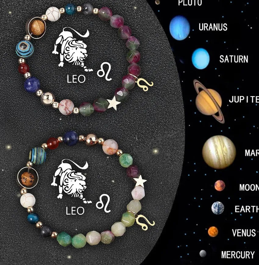 Set of two natural stone beaded bracelets for the twelve zodiac signs.