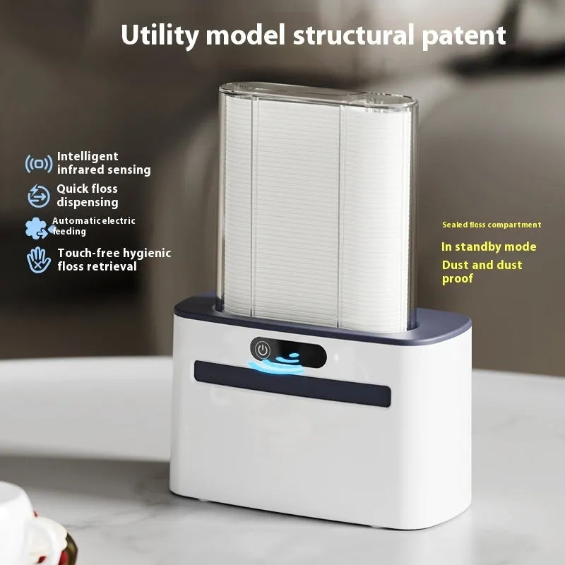 Intelligent induction automatic dental floss box in dark grey, light grey, and gold colour options