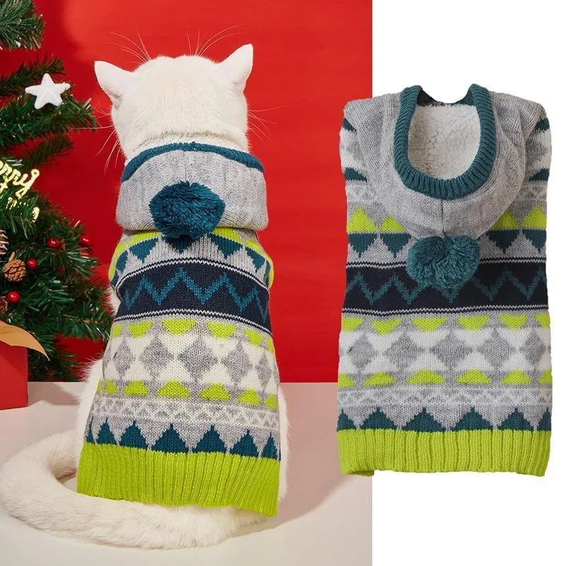 Green diamond pattern knitted dog sweater showing classic design on pet mannequin