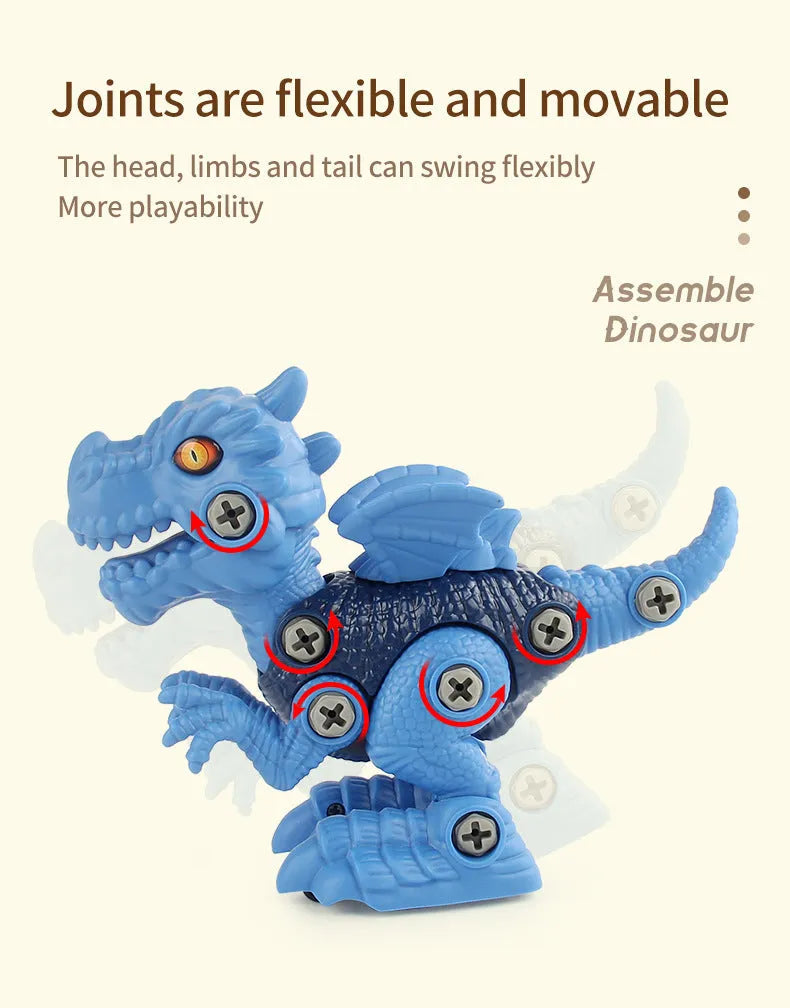 Puzzle assembled dinosaur building blocks set with six models including Stegosaurus made from ABS plastic