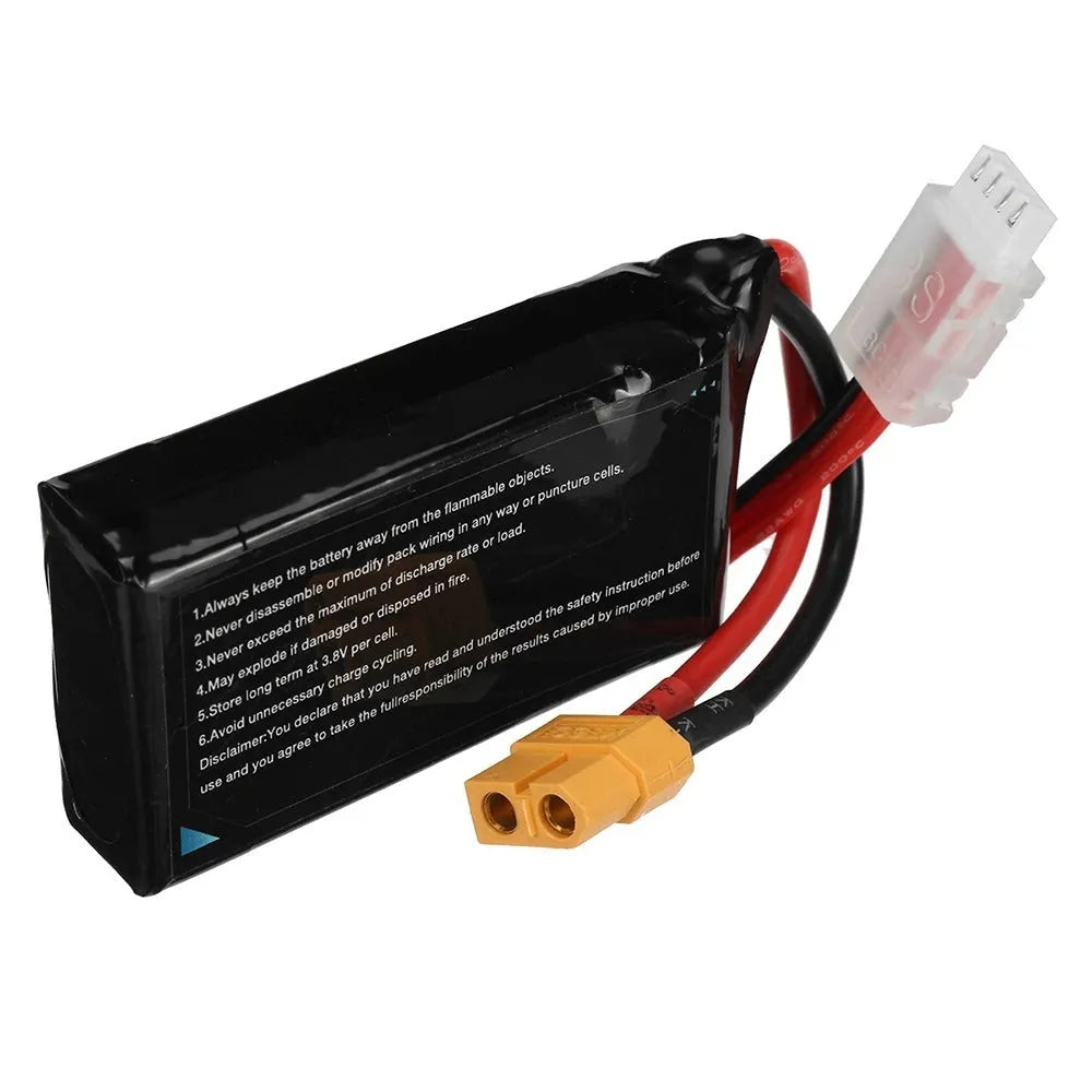 RC 7.4V 1200mAh lithium battery for model cars and ships, dimensions 15x36x70mm.