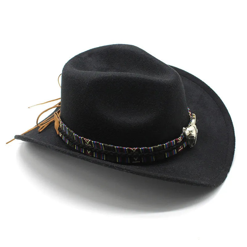 Wool blend Western cowboy hat with wide brim and bell crown in multiple colour options.