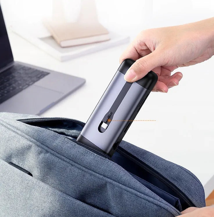 USB C dock expansion adapter showing HDMI, VGA, gigabit network, card reader, PD and USB 3.0 ports