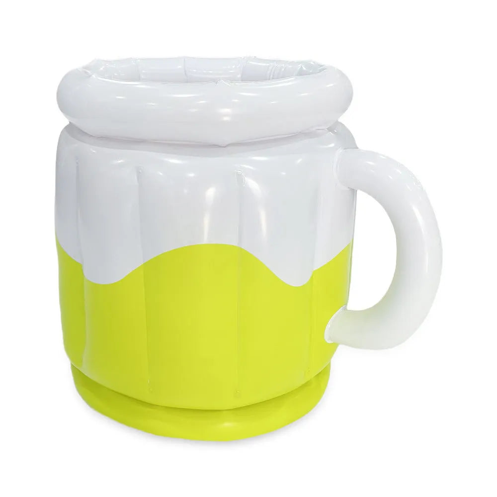 Yellow inflatable PVC ice bucket for beer steins with carry handle