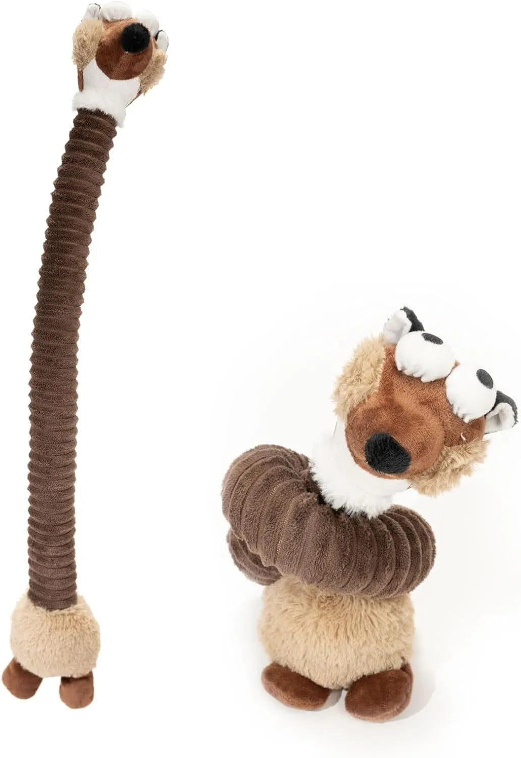 Brown grey yellow squeaky crinkle plush dog toy with stuffing for small medium large dogs
