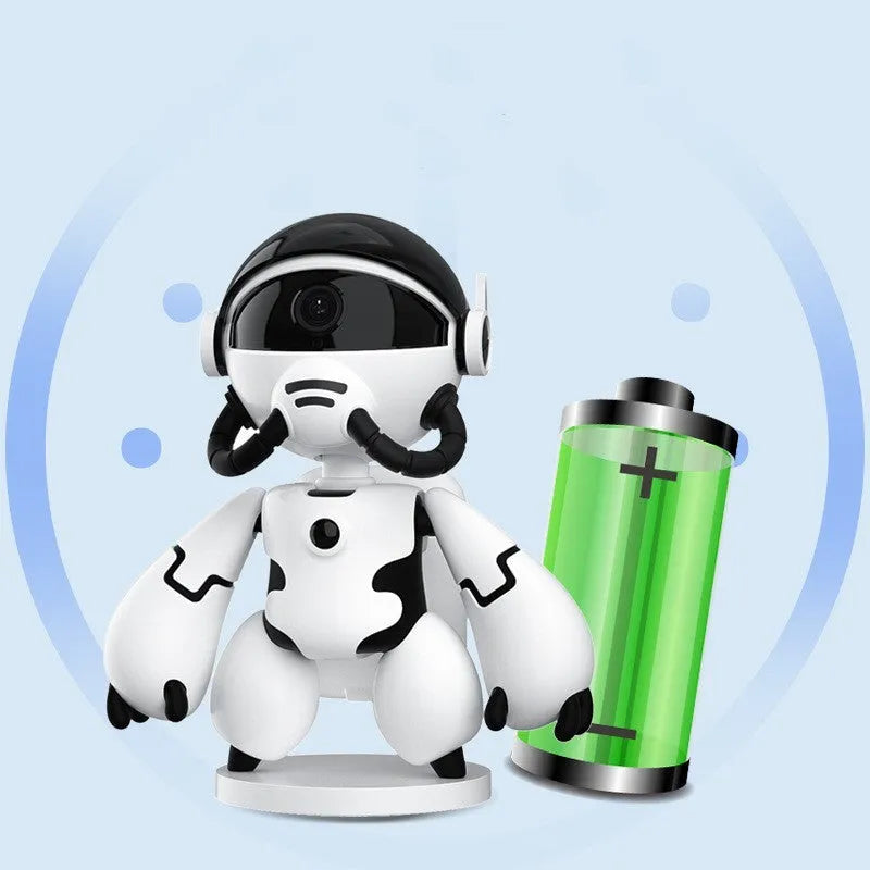 White battery-powered household security camera on a detachable base with anti-slip pads