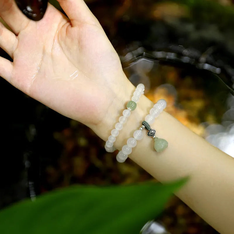Women's S925 silver and white agate Hetian jade bracelet with geometric lotus pattern