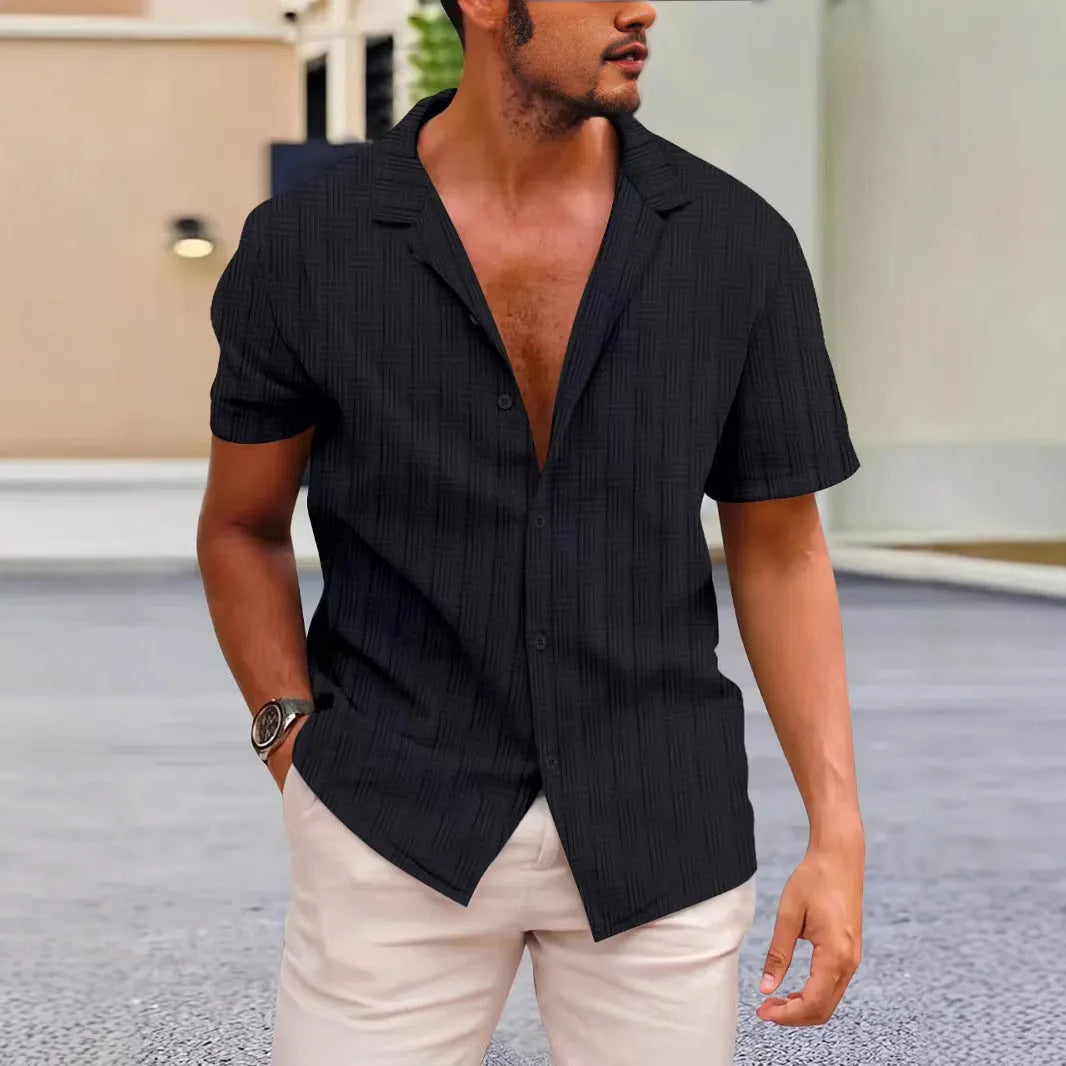Men's short sleeve corduroy button-up shirt in multiple solid colours with regular fit