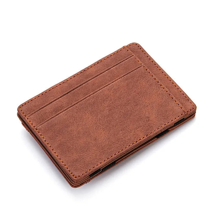 PU leather RFID anti-theft magic wallet with zipper coin pocket in a choice of solid colours.