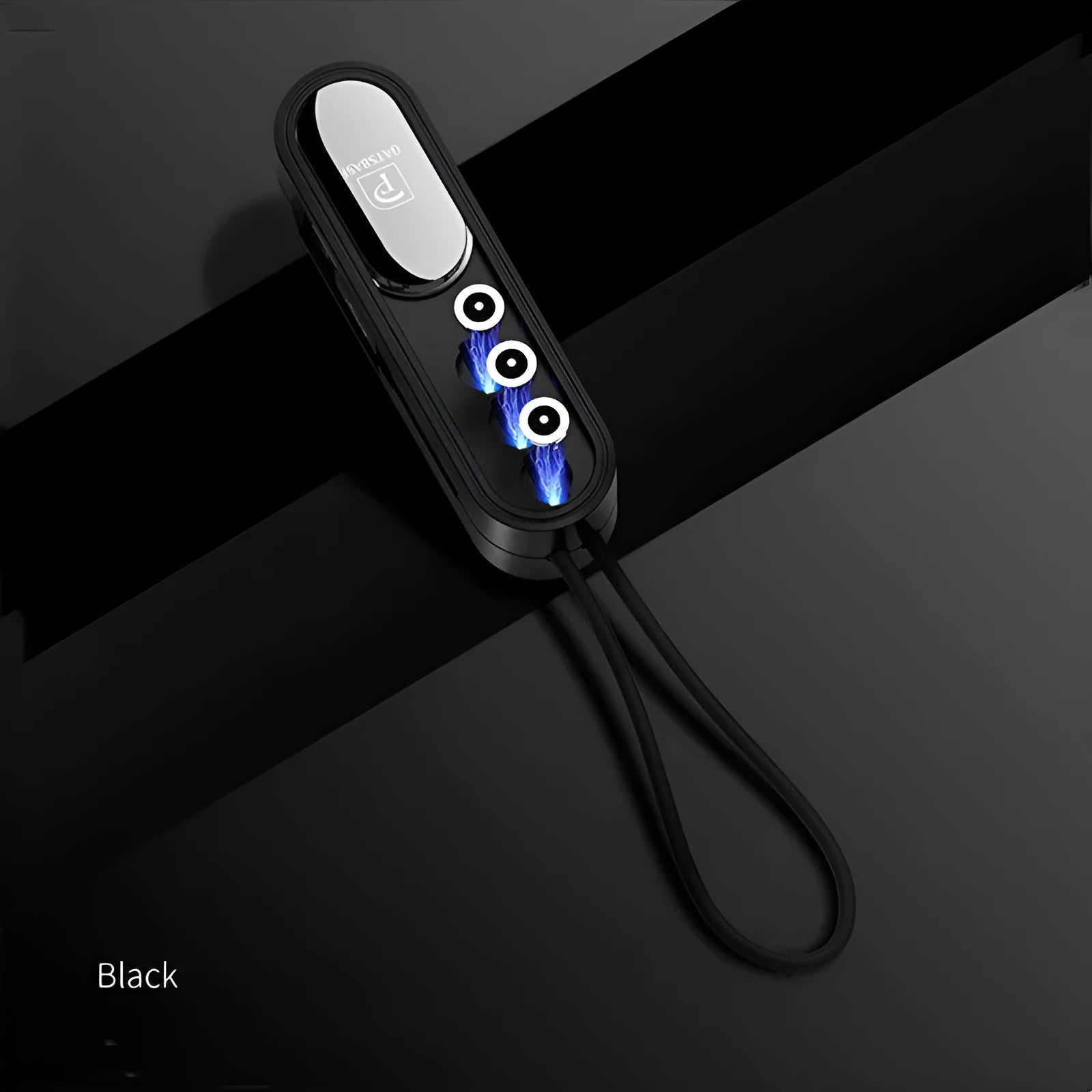 Magnetic three-in-one USB charging cable in black colour with 0.4 metre length