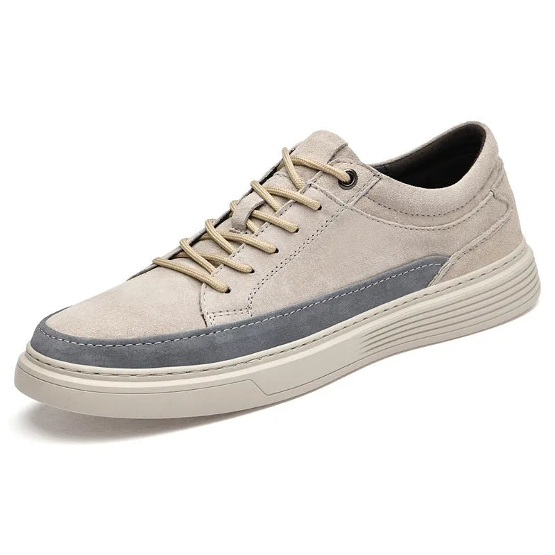 Men's grey and sand casual skate shoes with pigskin upper and rubber sole for all-season wear