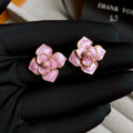 Purple oil-spot glaze gold-plated copper flower stud earrings with silver needle detail