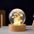 Luminous 3D dandelion crystal ball on beech wood stand with USB cable for desktop decoration