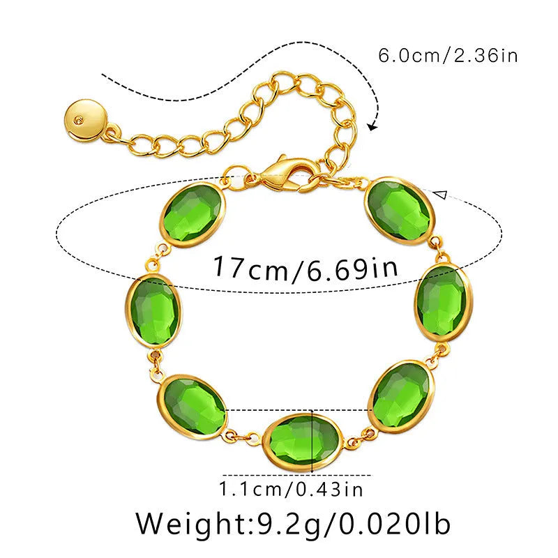 Women's geometric bracelet with elliptical glass inlays on 18K gold-copper framework