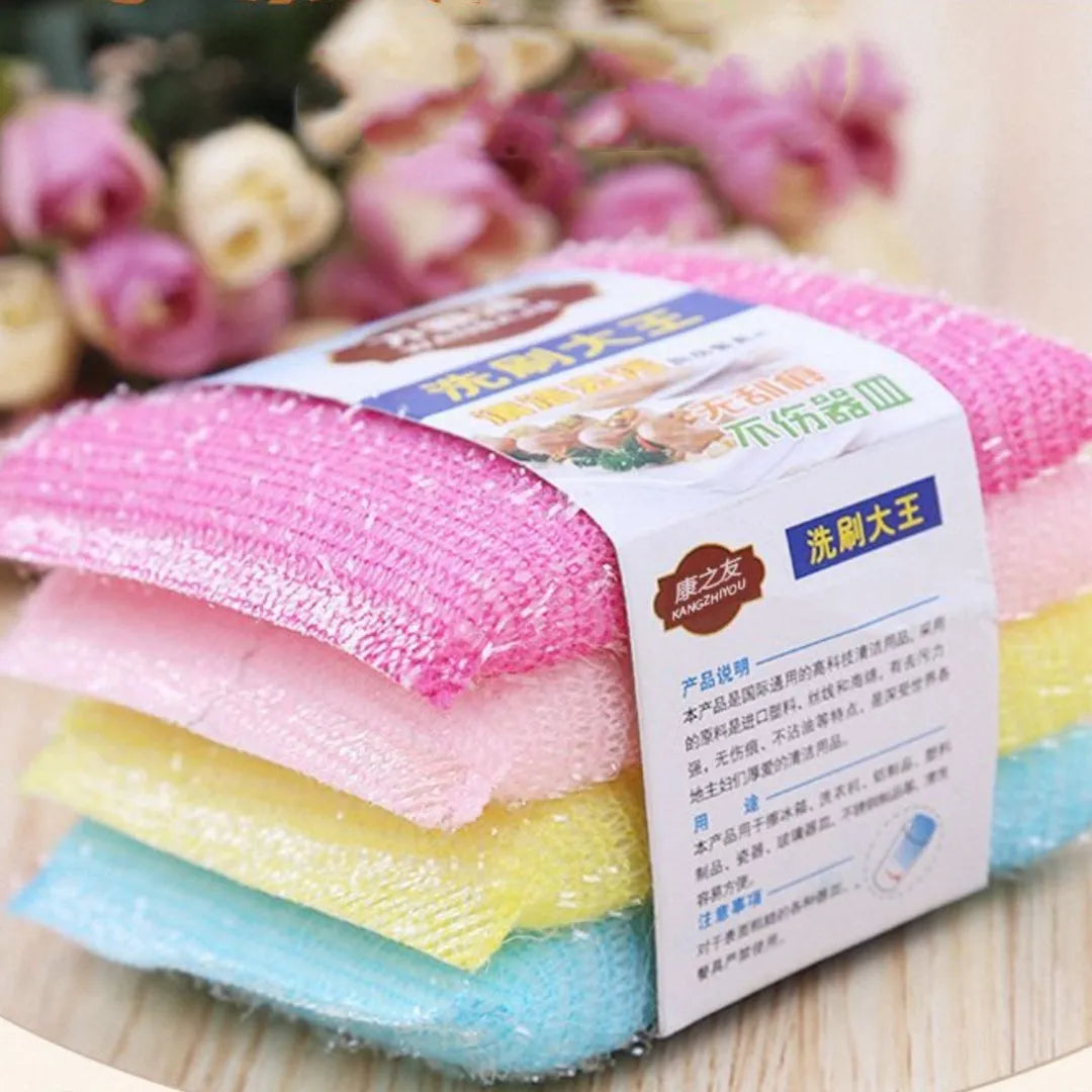 Fine stripe scrubbing mop sponge in macaron mixed colours measuring 12cm for dishwashing
