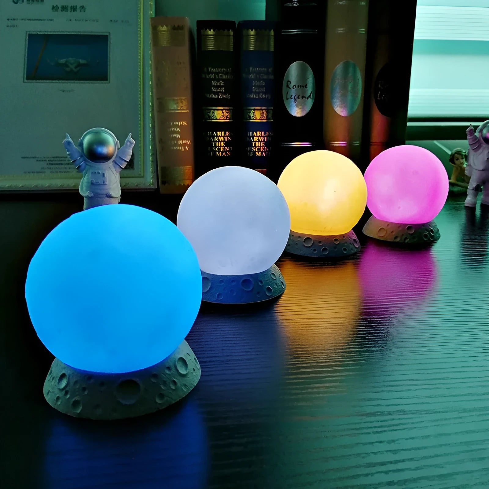 Small night lamp with starry sky and planets design in plastic, half-handmade finish, available in colour options