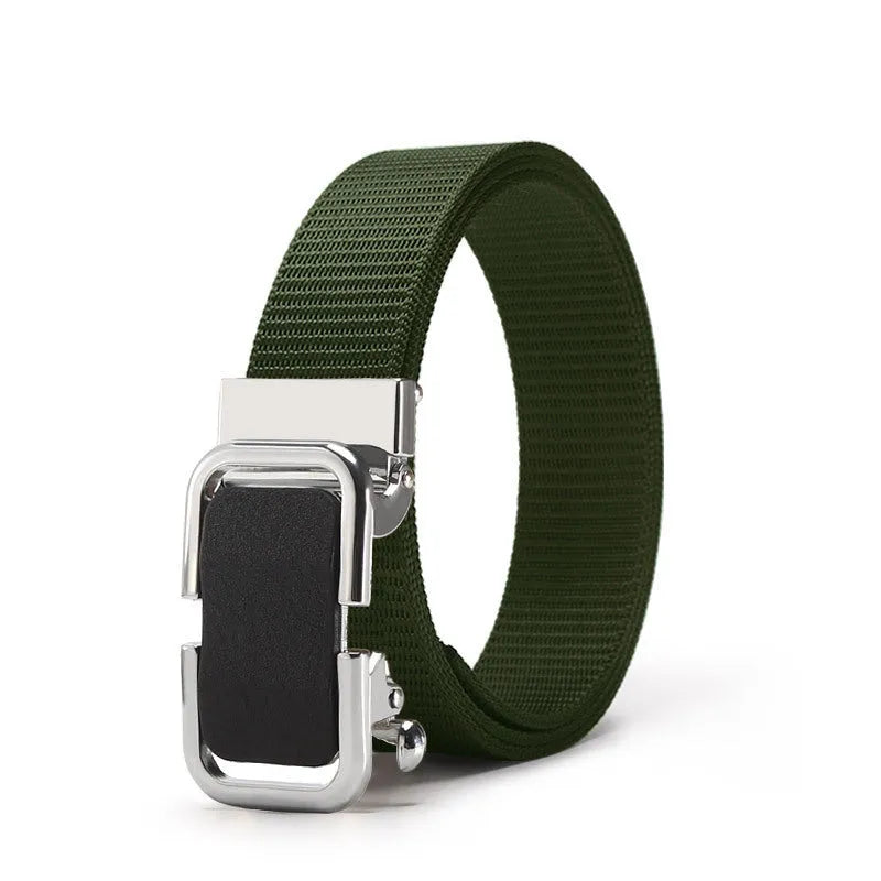 Men's nylon canvas belt with alloy buckle and toothless clasp in khaki colour
