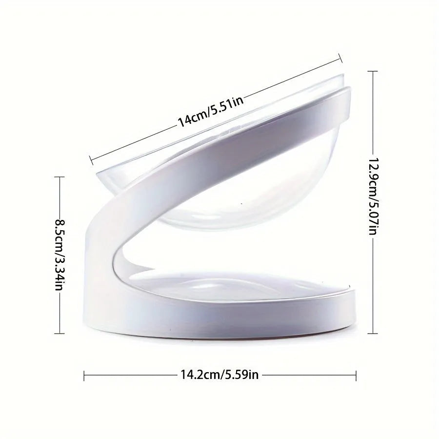 Clear plastic elevated cat food bowl with tilted design for anti-vomit feeding