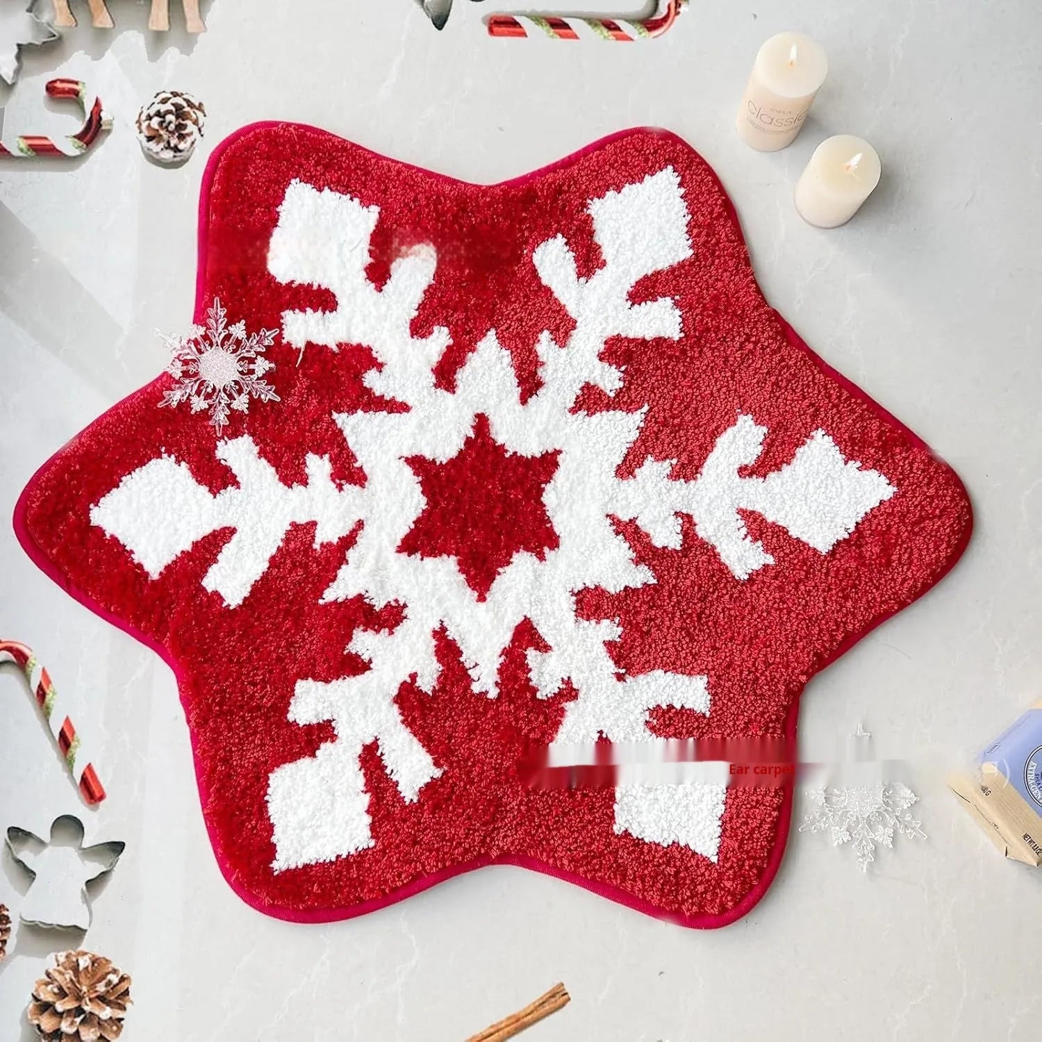 Christmas-themed polyester carpet with printed festive design in square format