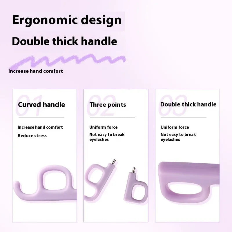 A4 scissor-handle eyelash curler with tail, shown in pink and purple colour options.