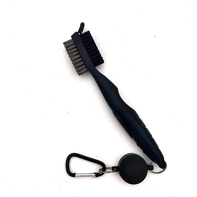 Golf club cleaning brush with magnetic hanging buckle black with cover stainless steel and PP wool bristles