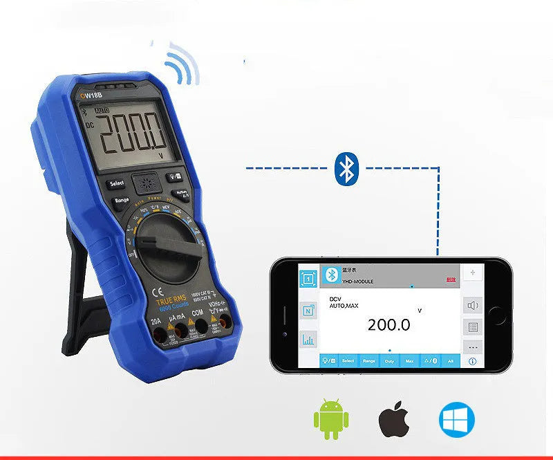 OW16B handheld digital multimeter with display, dial, and test leads for electrical measurement.