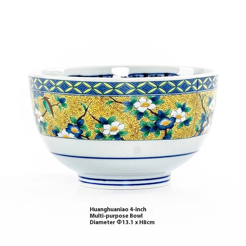 Japanese style ceramic bowl with retro peony pattern and underglaze surface finish