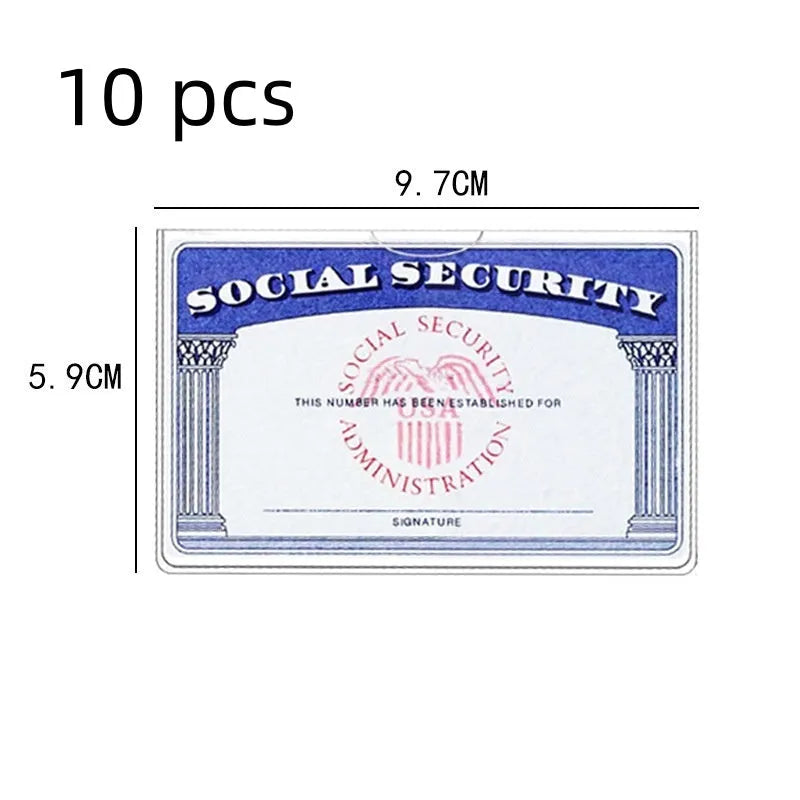 Clear transparent PVC card holder for social security and ID cards, size 9.7 by 5.9 centimetres.