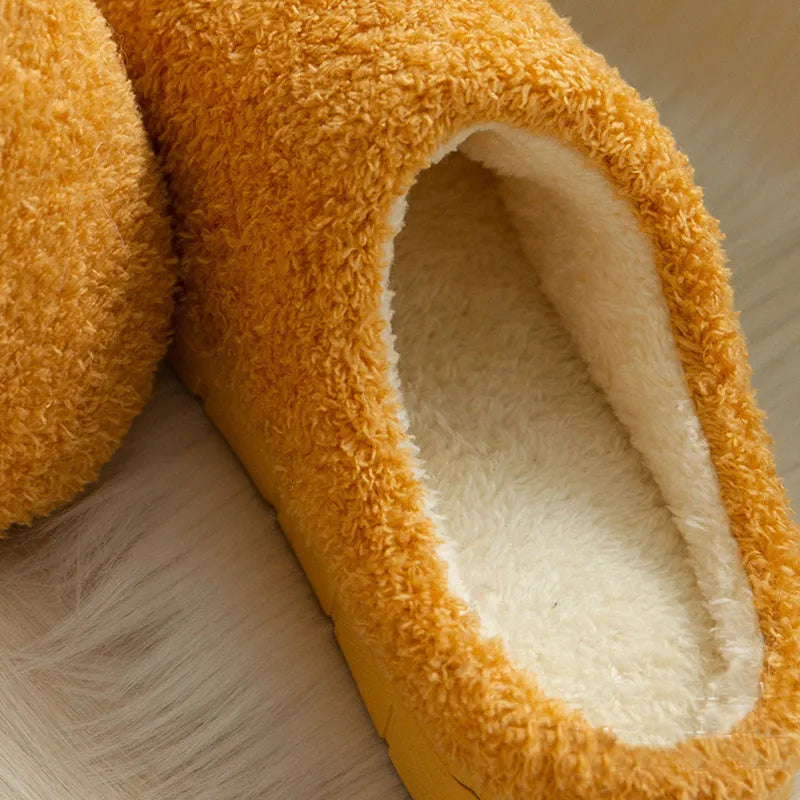 Women’s furry slippers with suede upper and non-slip sole in candy colours for winter home wear