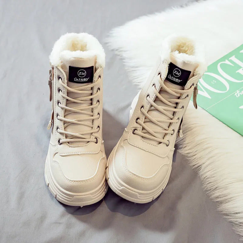 Plus size women's snow boots with tall crown design and lace-up front closure