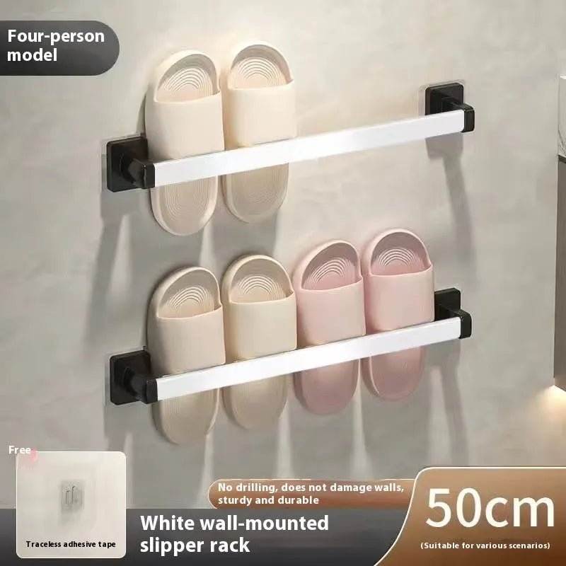 Nordic style wall-mounted bathroom slipper rack with seat function in carbon steel