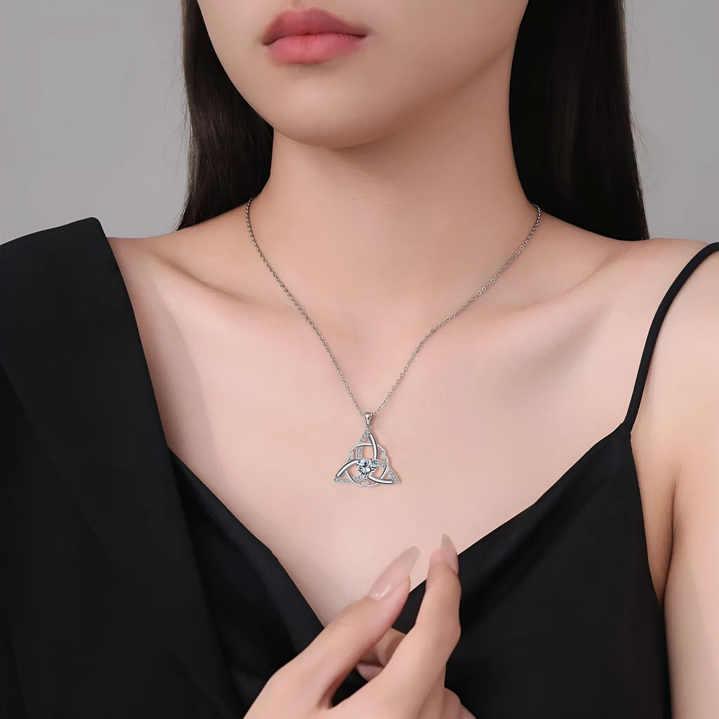 Celtic knot necklace for women with geometric design in four colour options