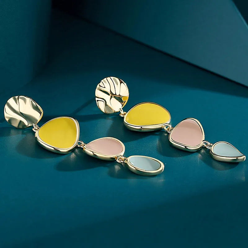 Morandi three-colour oil-drip vintage disc earrings with wafer design