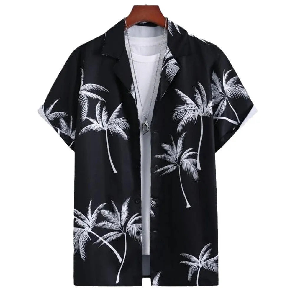 Men's camouflage pattern short-sleeve loose fit cardigan shirt with digital printing