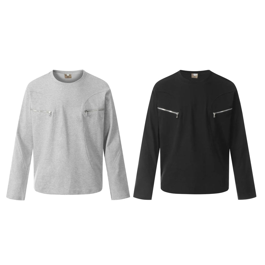 Men's loose fit cotton long sleeve pullover in black or flower grey retro style