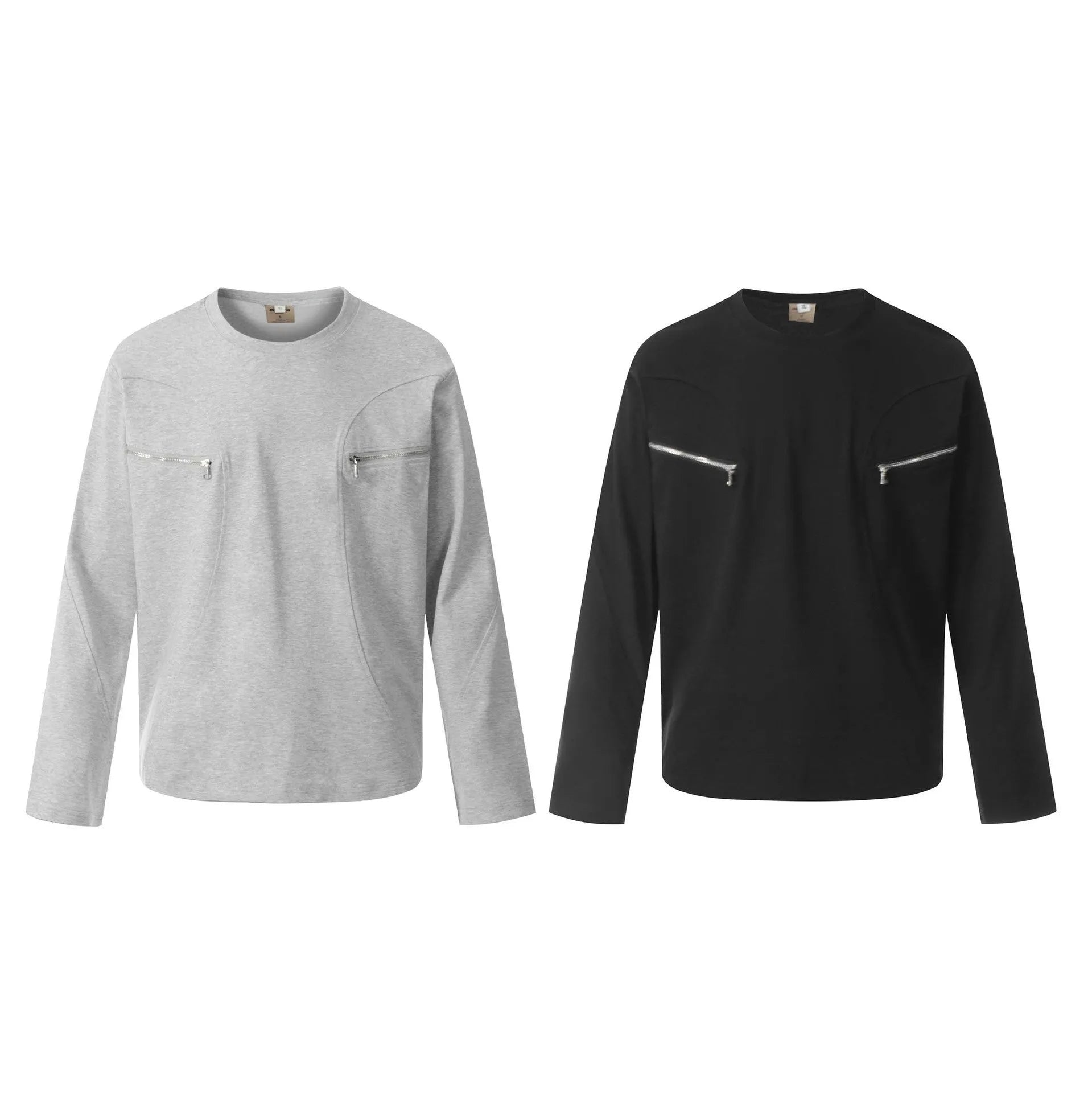 Men's loose fit cotton long sleeve pullover in black or flower grey retro style