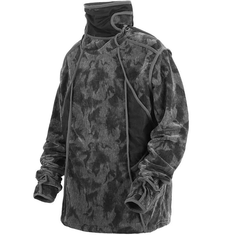 Men's black tie dye printed turtleneck sweater with drop shoulder design